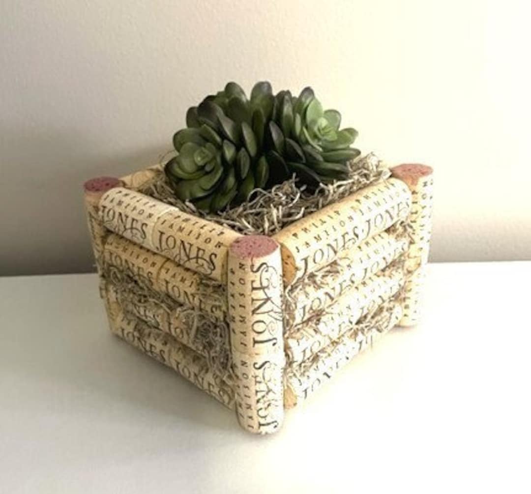 Wine Cork Planter, Faux Cork Planter, Faux Succulent Planter, Upcycled