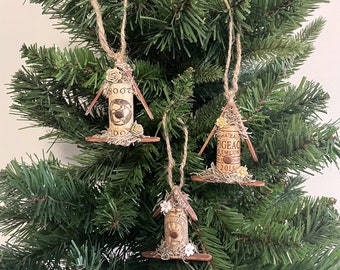 Cork Birdhouse Ornament, Wine Cork Ornament, Upcycled Cork Ornament, Birdhouse Ornament, Holiday Ornament, Cork Birdhouse