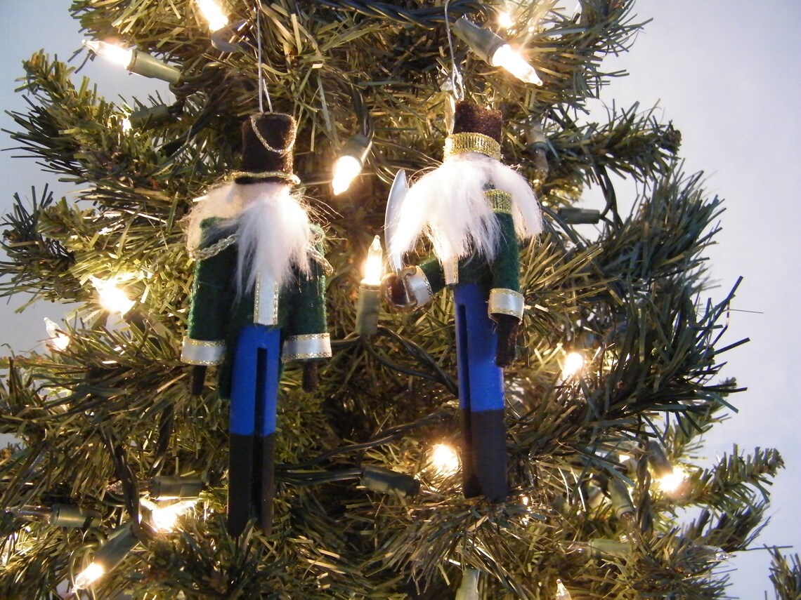 Set of 2 Clothespin Nutcracker Ornaments Clothespeg Etsy UK