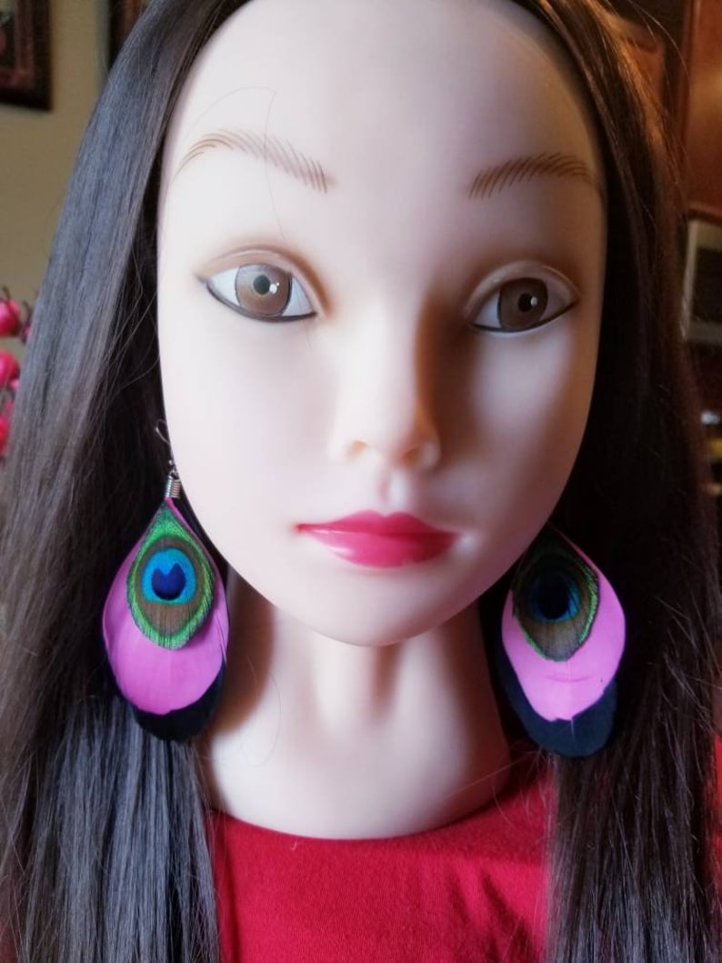 Peacock feather. Peacock feather earrings New style 2019 feather earrings