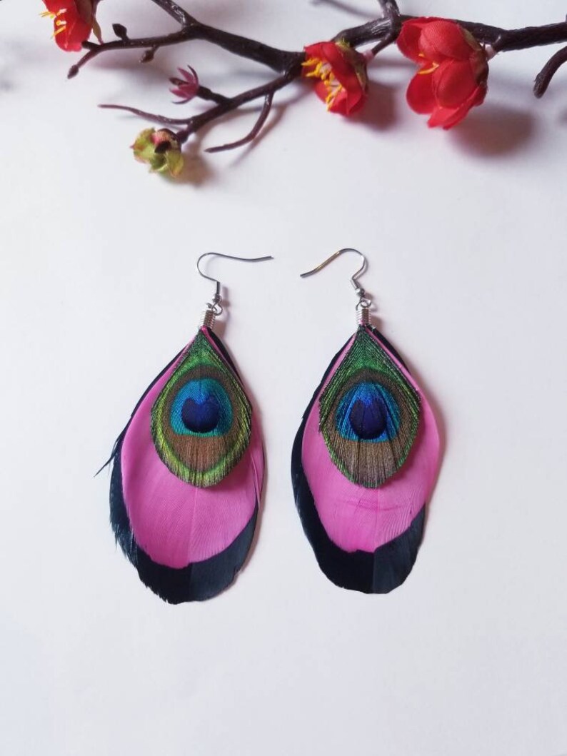 Peacock feather. Peacock feather earrings New style 2019 feather earrings