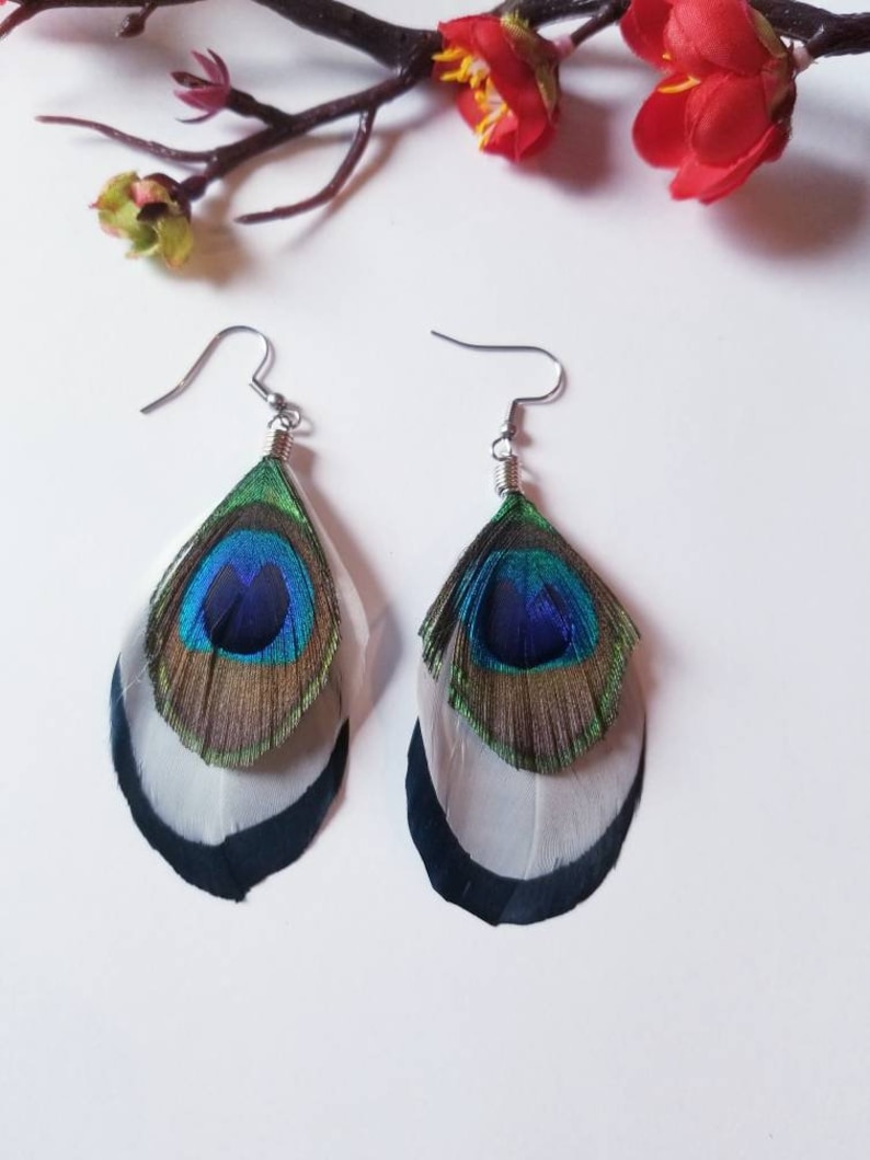 Peacock feather. Peacock feather earrings New style 2019 feather earrings
