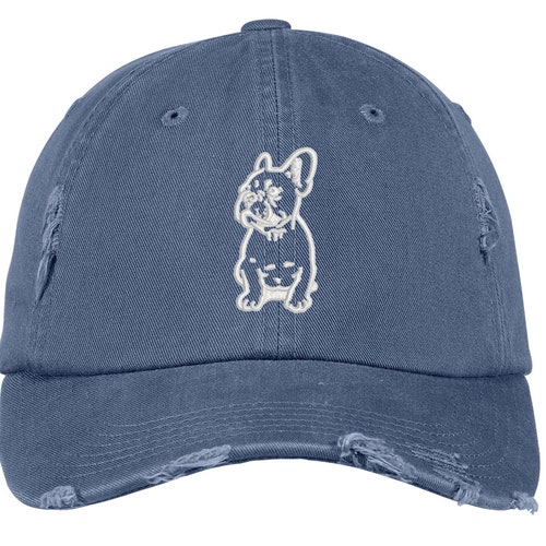 French Bulldog Hat Embroidered Baseball Cap Distressed Dog Etsy