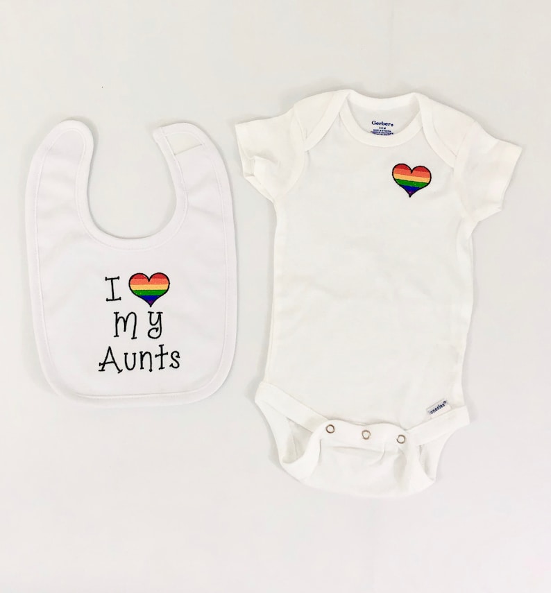 Girl Embroidered Bib New Baby Gift Baby Shower Gift Baby Bib Boy Drool Bib Rainbow Pride Heart I Love My Aunt Bib Bodysuit