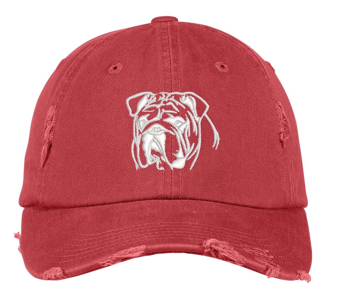 Bulldog Hat, Embroidered Baseball Cap, Distressed, English Bulldog, Bulldog Head Embroidery Etsy
