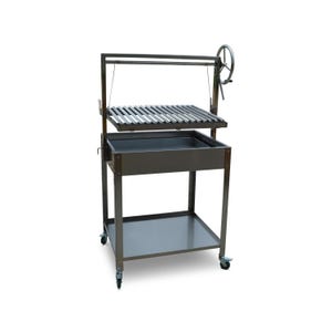 Portable Stainless Steel Santa Maria Argentine Pellet Charcoal or Wood BBQ Grill with Cart Medium Size
