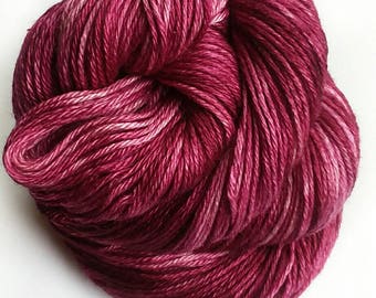Hand dyed yarn, Merlot, fingering weight yarn ,50/50 yak, silk yarn, tonal, burgundy yarn, yak yarn, silk yarn