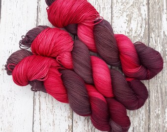 Cherry, Hand dyed yarn, fingering weight yarn, varigated yarn, sock yarn