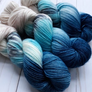 Blue Jay, Hand dyed yarn, fingering weight, dk weight, super wash merino wool,
