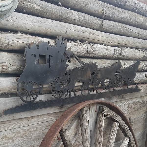 Stagecoach Silhouette with Horses/  Western/Cowboys/ Ranch/Old West/metal sign/Saloon/Horses/ Cabin/Home/decor