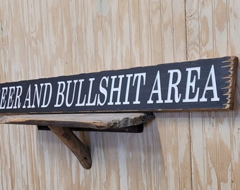 BEER And BULLSHIT Area/Rustic/Carved Wood Sign/Man Cave/Porch/décor/Patio/Garage/BBQ/Bar/Gift