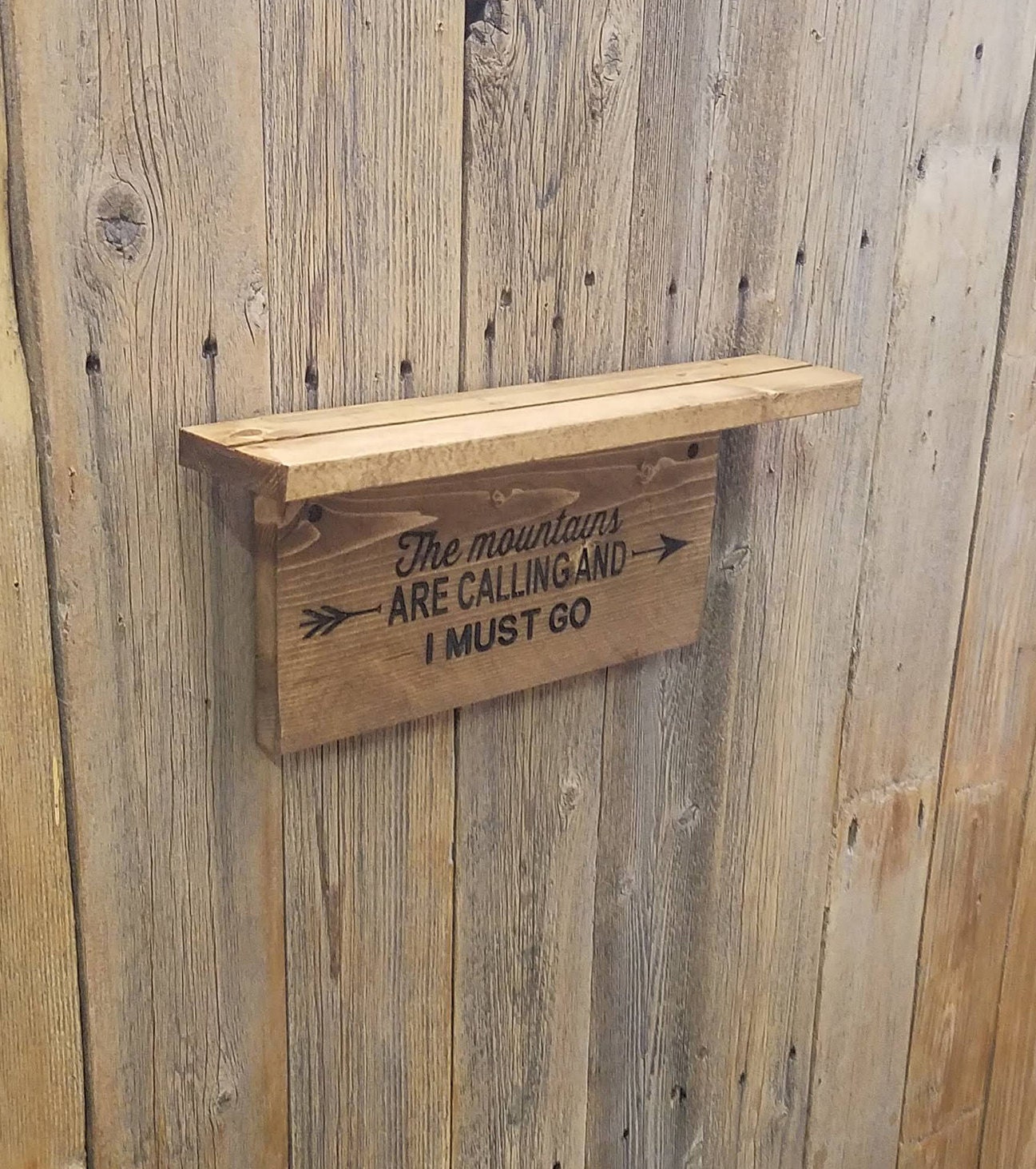Wooden Shelves, The Mountains Are Calling Wood Shelf, Engraved Wall