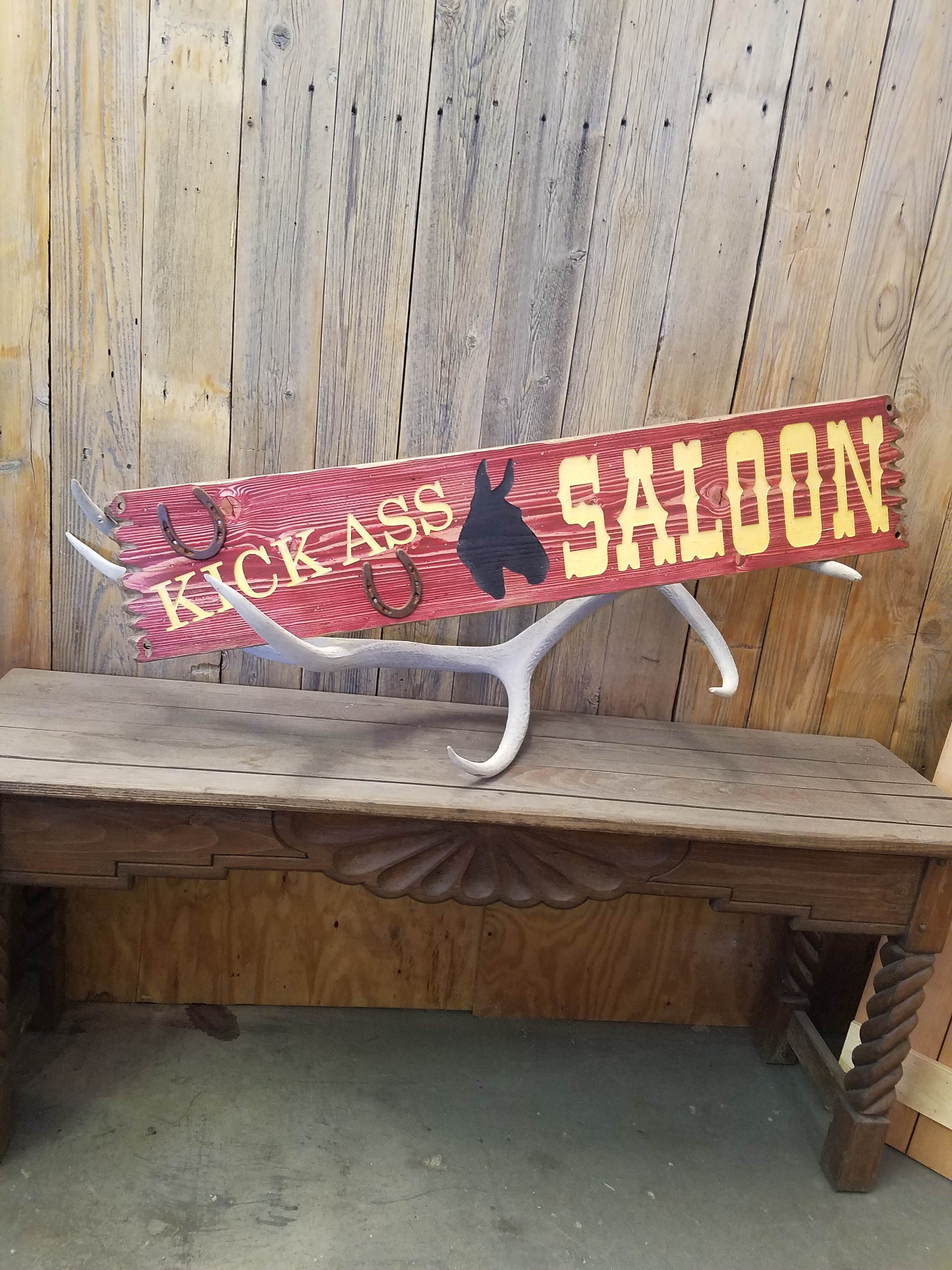 Handmade Rustic Wood Carved Cowboy Sign – Western Saloon Decor For Man Cave, Bar, Or Ranch