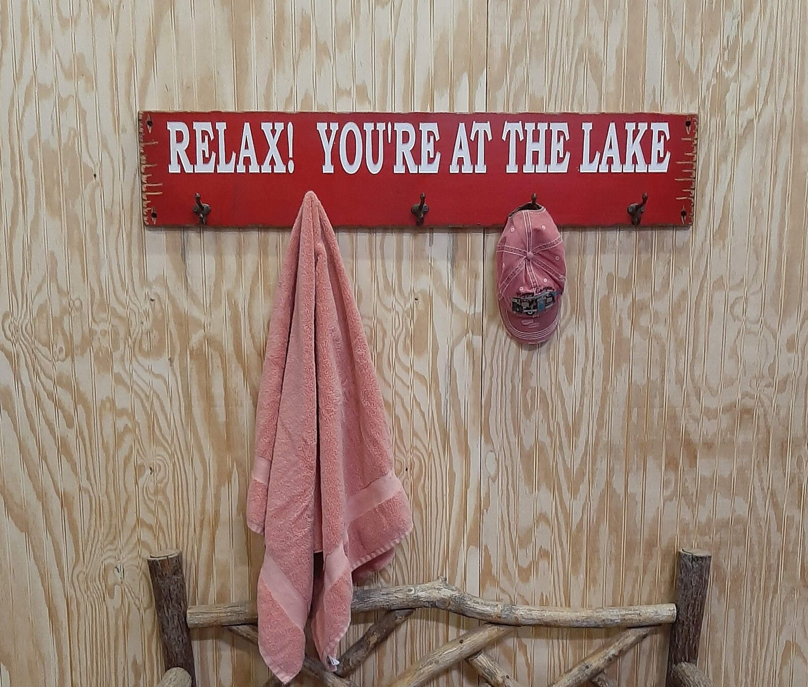 LAKE Towel Rack/rustic Carved Wood Sign/boat Etsy