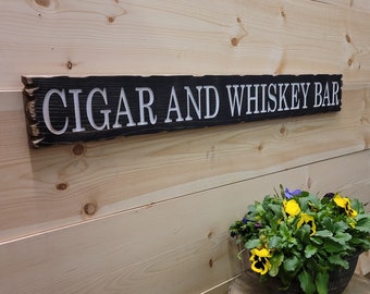 Cigar and Whiskey Bar/Rustic Carved Wood Sign/Man Cave/Patio/Deck/Tavern