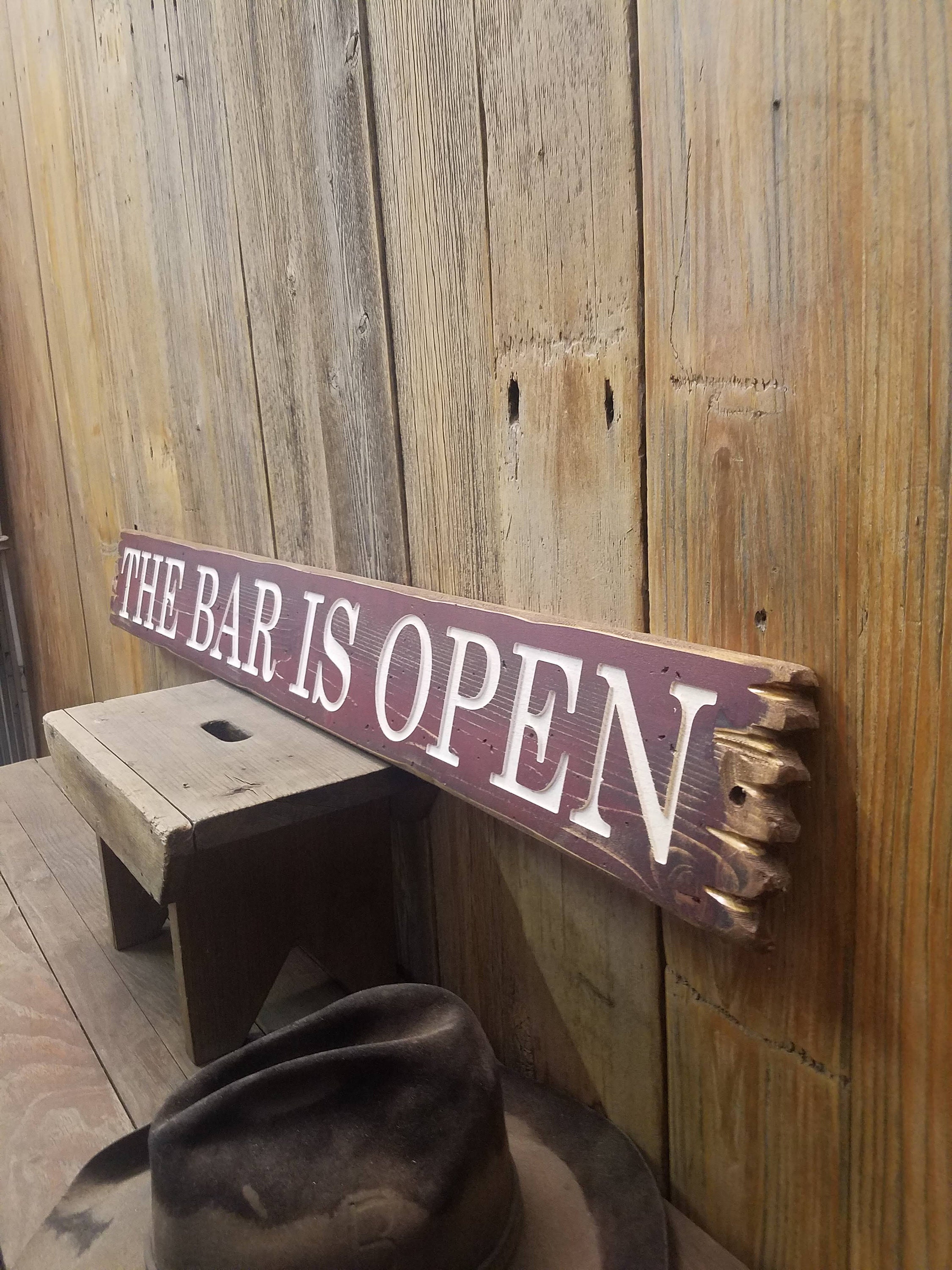 The BAR IS OPEN, Rustic Wood Sign, Man Cave, Cabin, Home, Décor, Beer