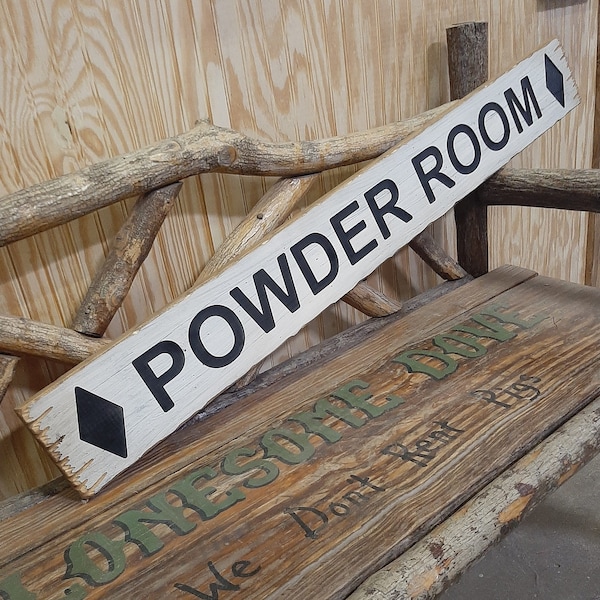 POWDER ROOM/Carved/Rustic/Wood/Sign/Ski Cabin Sign/Lodge/décor/ Snow skiing/Home/ Black Diamonds/Bathroom sign/Media Room