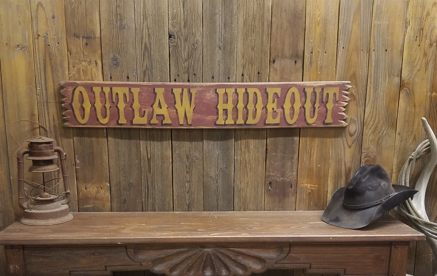 OUTLAW HIDEOUT Rustic Wood Sign Western decor Ranch sign Etsy