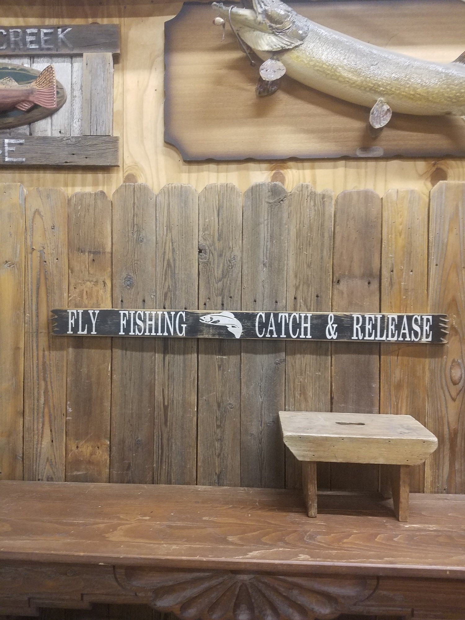 Fishing/Cabin/Trout Decor/Fly Fishing Catch and Release/Rustic Wood