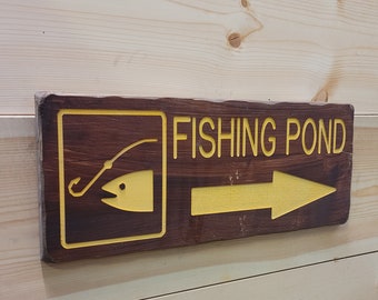 Fishing Pond/Rustic/Carved/Wood Sign/Kids Room Décor/Cabin/Patio/Deck/