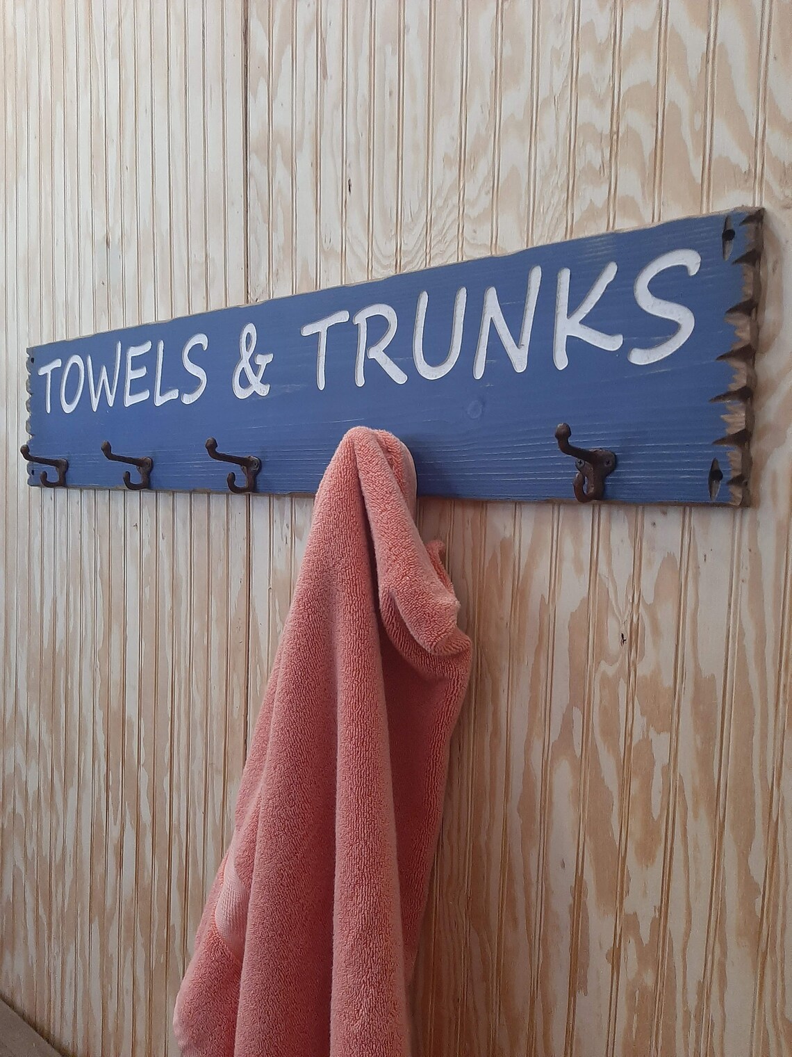 TOWELS & TRUNKS Towel Rack Rustic Carved Wood Sign Swimming Etsy