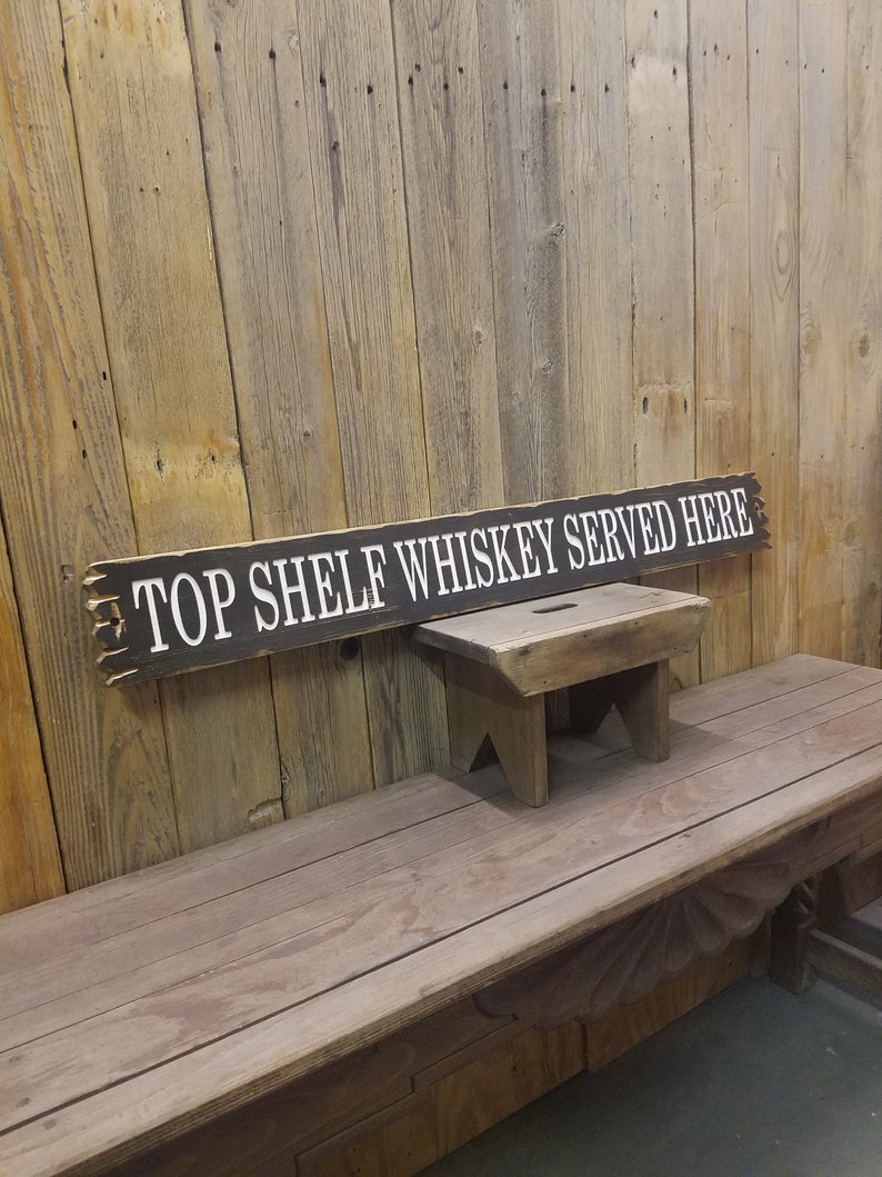 Distressed Wood Signs Man Cave Carved Rustic Wood Sign Bar D\u00e9cor Red Dirt Music Top Shelf Whiskey Served Here Bourbon