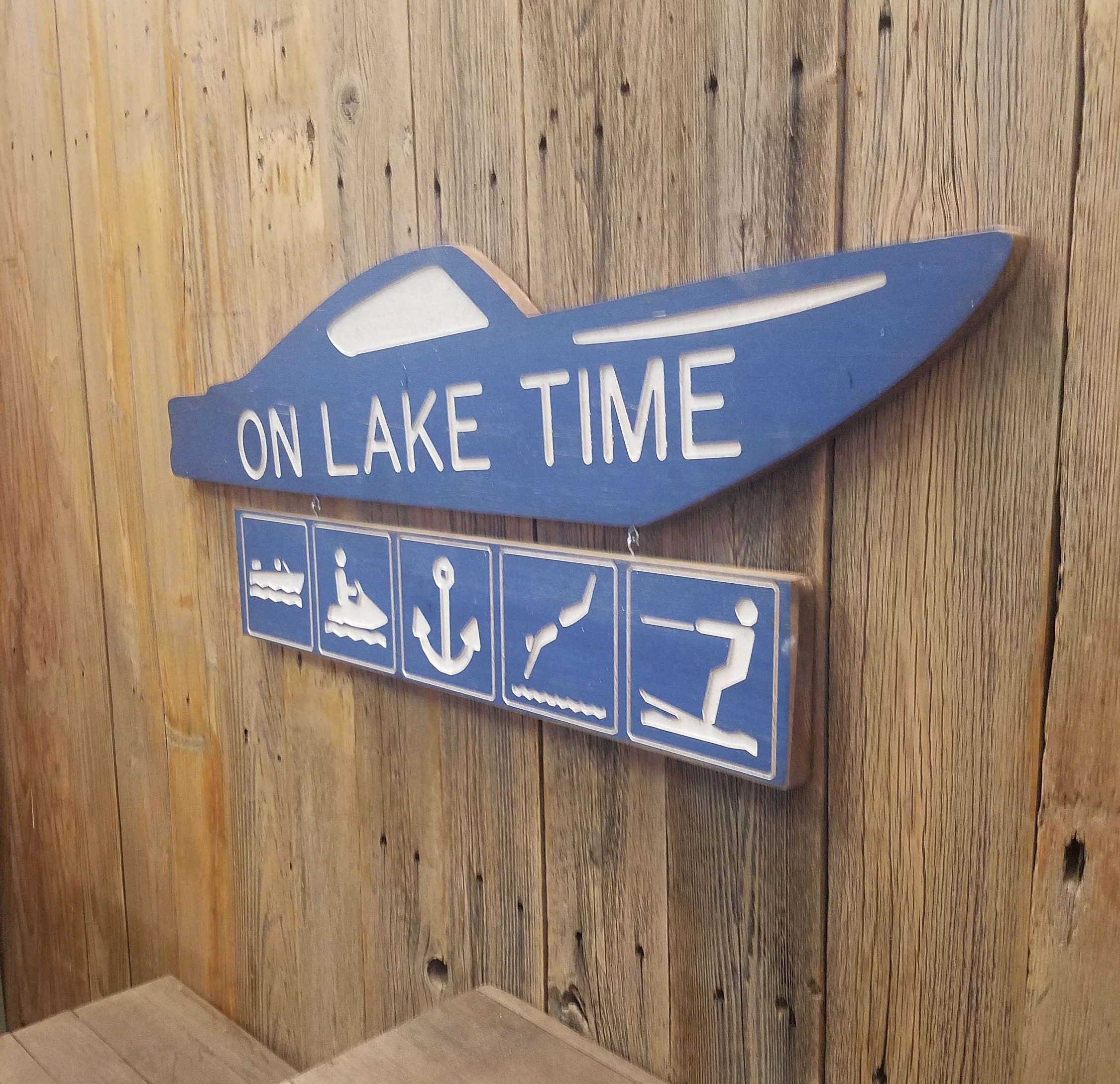 On Lake Time Engraved Wood Sign, Lake House sign, Boat Dock, Marina
