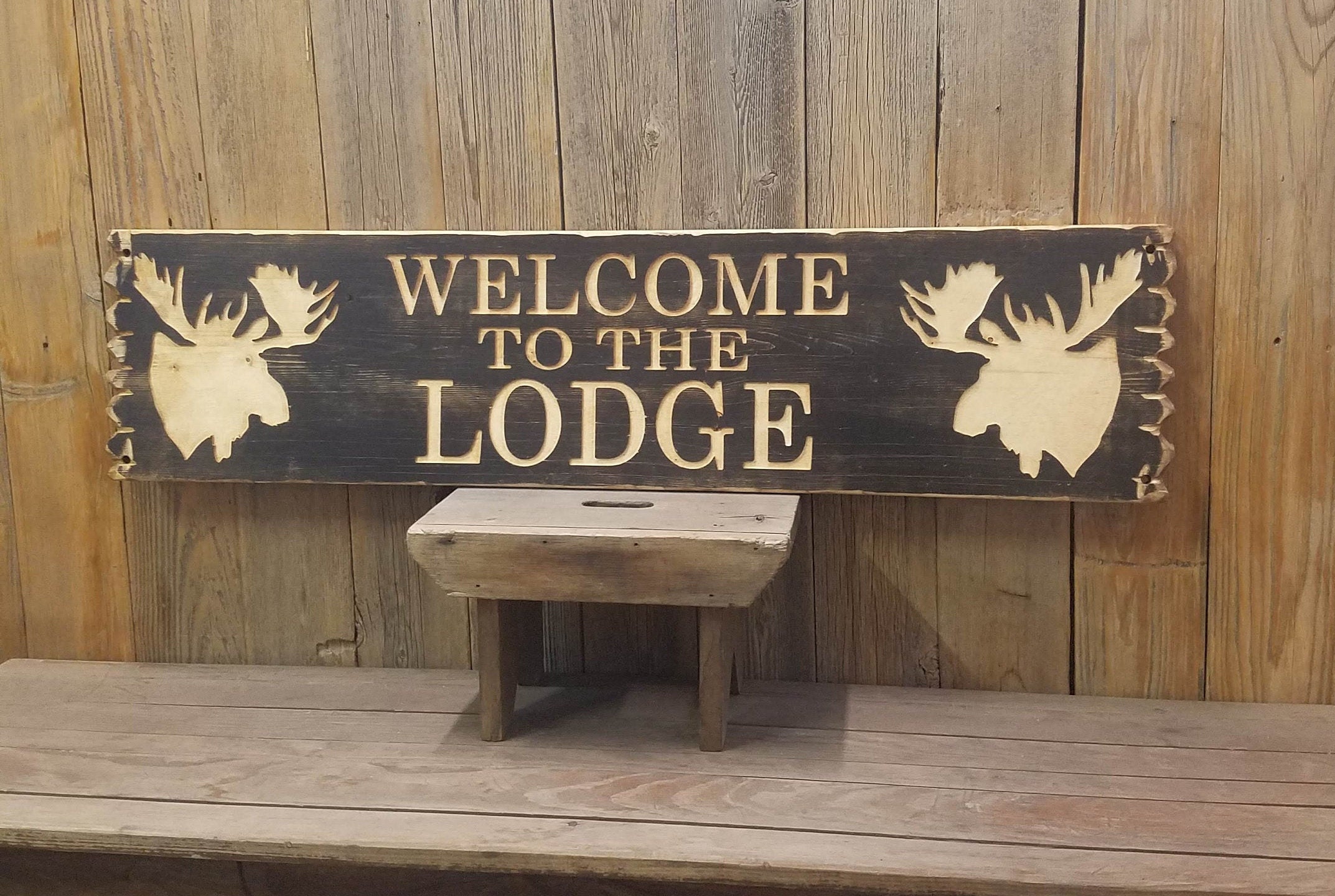 to the LODGE Rustic Carved Wood Sign Cabin décor Etsy