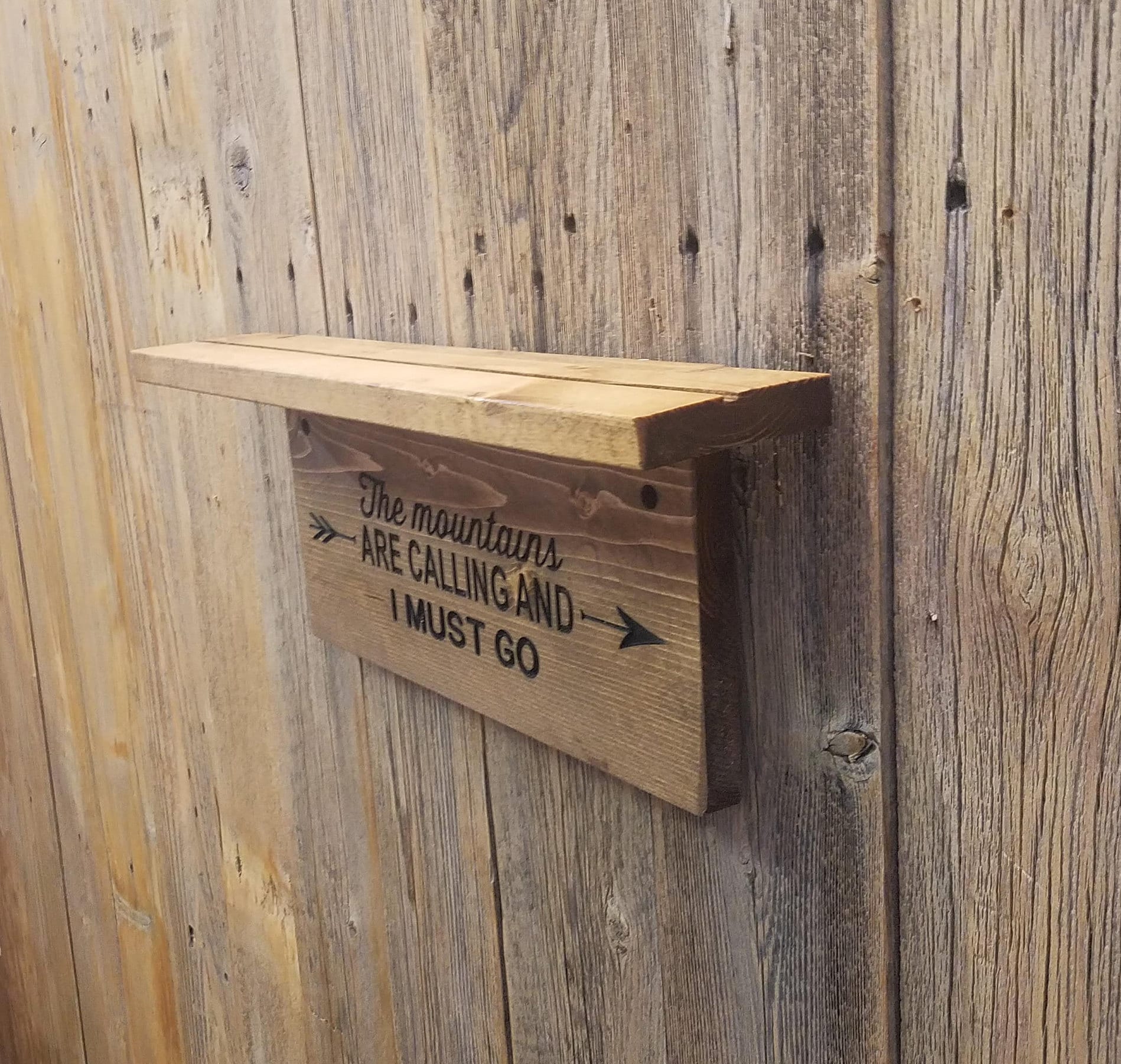 Wooden Shelves, The Mountains Are Calling Wood Shelf, Engraved Wall