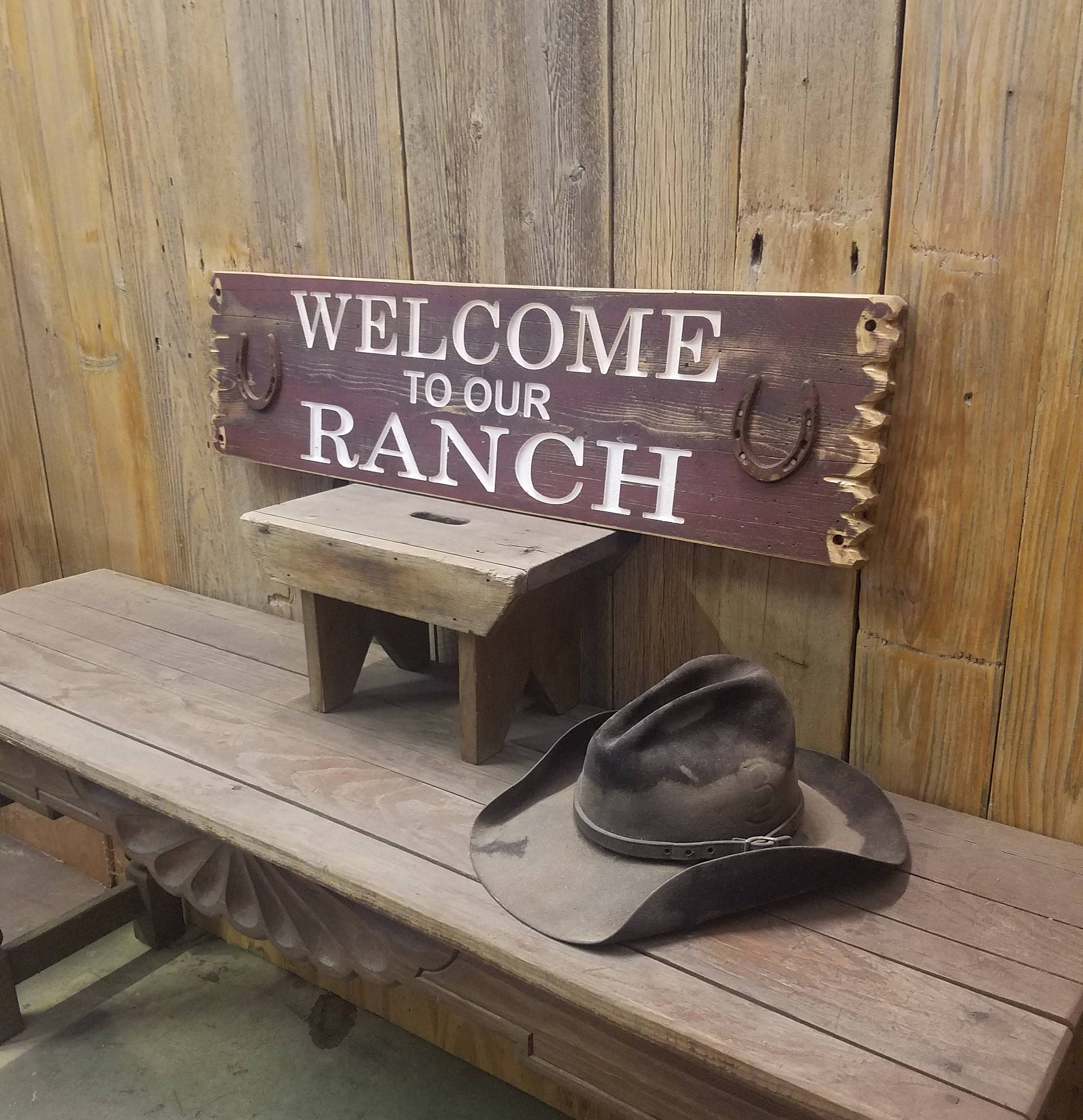 WELCOME to our RANCH Rustic Carved Wood Sign, Western décor, Bunk House, Cowboys, Cowgirls 