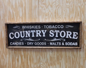 COUNTRY STORE/Rustic Wood Sign/Whiskey/Home/Décor/Kitchen/Farmhouse Style/Vintage Inspired/Carved/Cabin/Farmer's Market/Dry Goods
