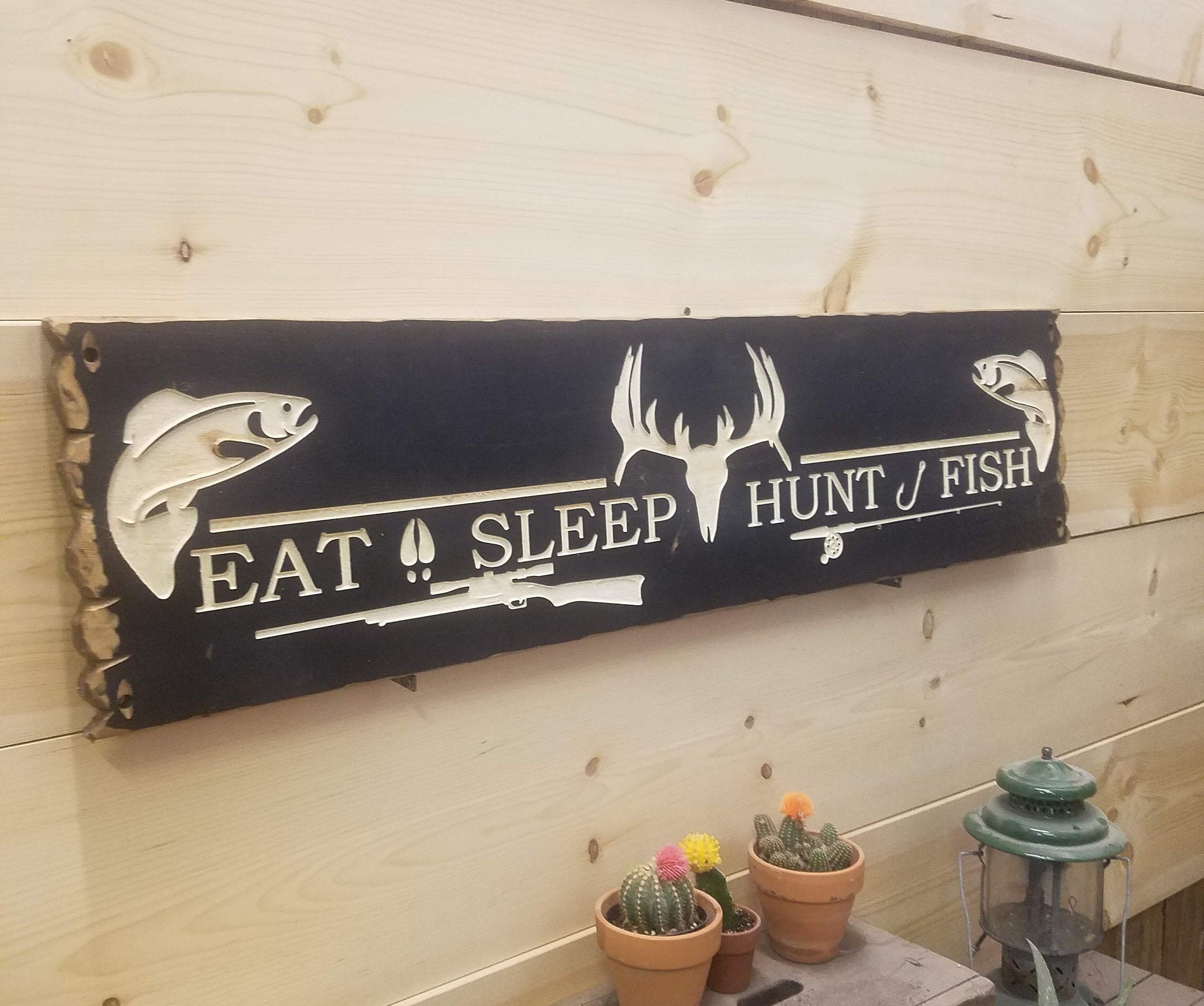 Hunting sign/Fishing Sign/Eat Sleep Fish Hunt Rustic Wood Sign/Cabin