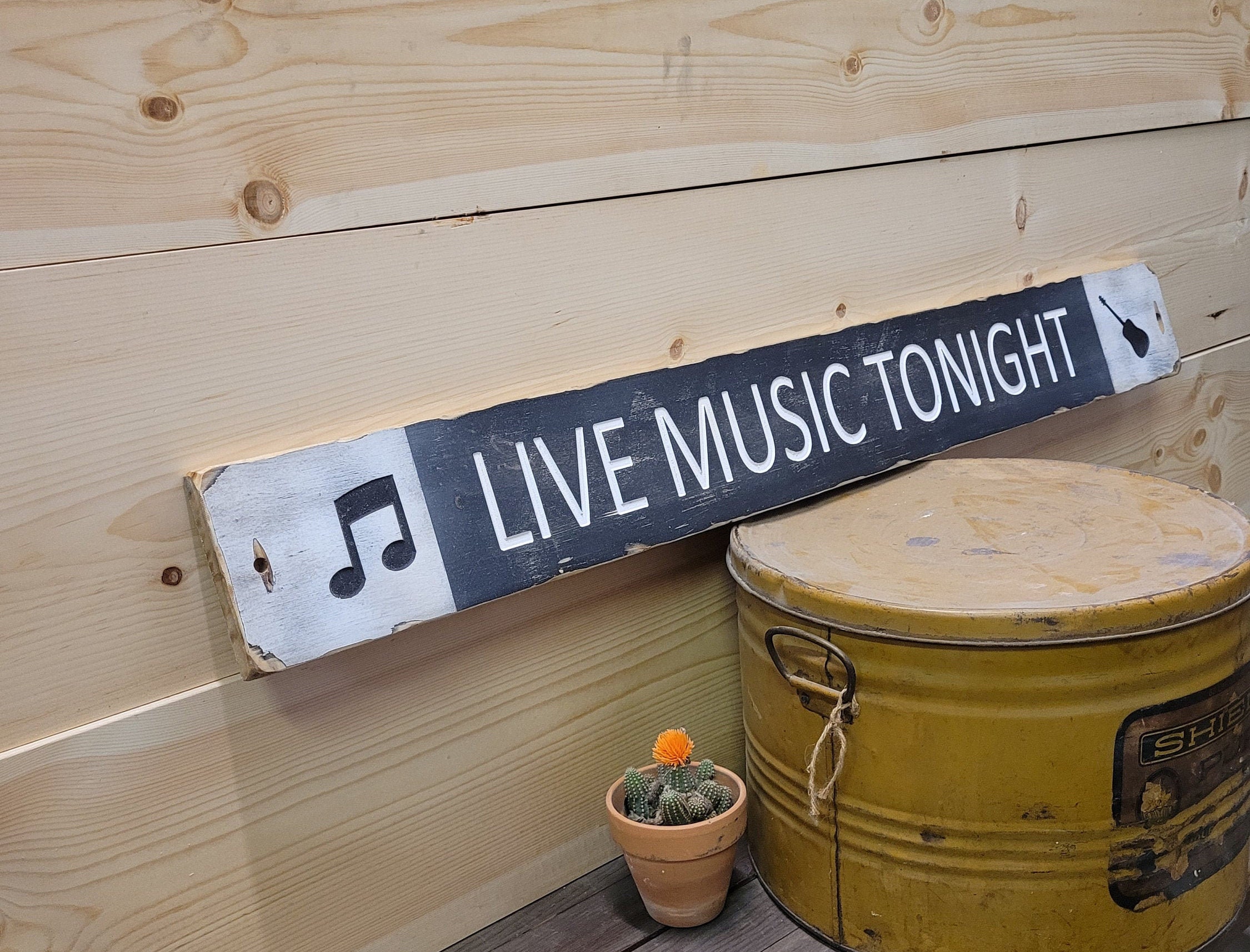 LIVE MUSIC TONIGHT/Guitar/Rustic/Wood/Sign/Jazz/Bluegrass/Bands/Home