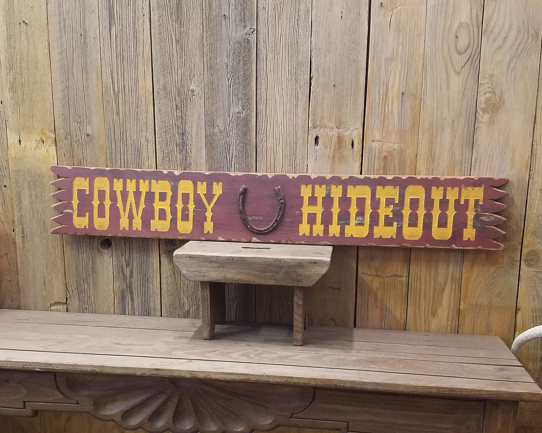 COWBOY HIDEOUT/Rustic/Carved/Wood/Sign/Western/décor/Ranch/Old West/Bar