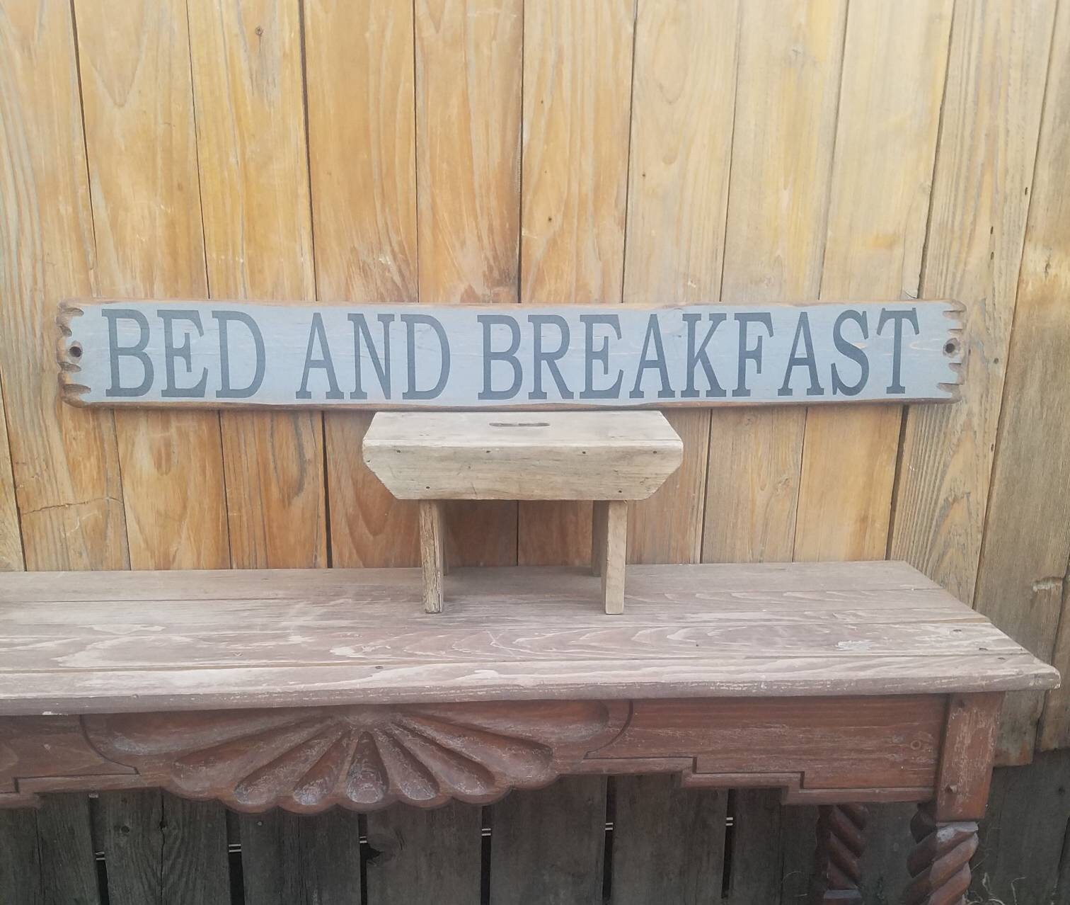 Bed and Breakfast Rustic Wood Sign Vintage Distressed Kitchen Cabin