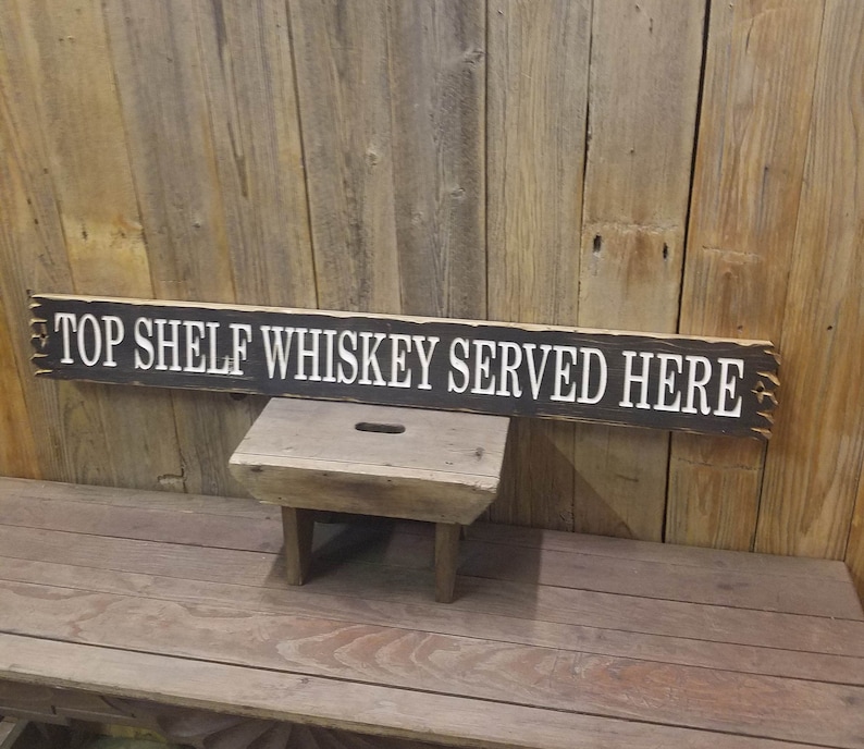 Distressed Wood Signs Man Cave Carved Rustic Wood Sign Bar D\u00e9cor Red Dirt Music Top Shelf Whiskey Served Here Bourbon