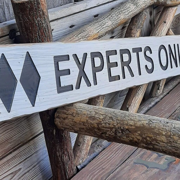 EXPERTS ONLY/Carved/Rustic/Wood/Sign/Ski Cabin Sign/Lodge/décor/ Snow skiing/Mountains/Home/ Black Diamonds/ski slope/base camp/ski signs