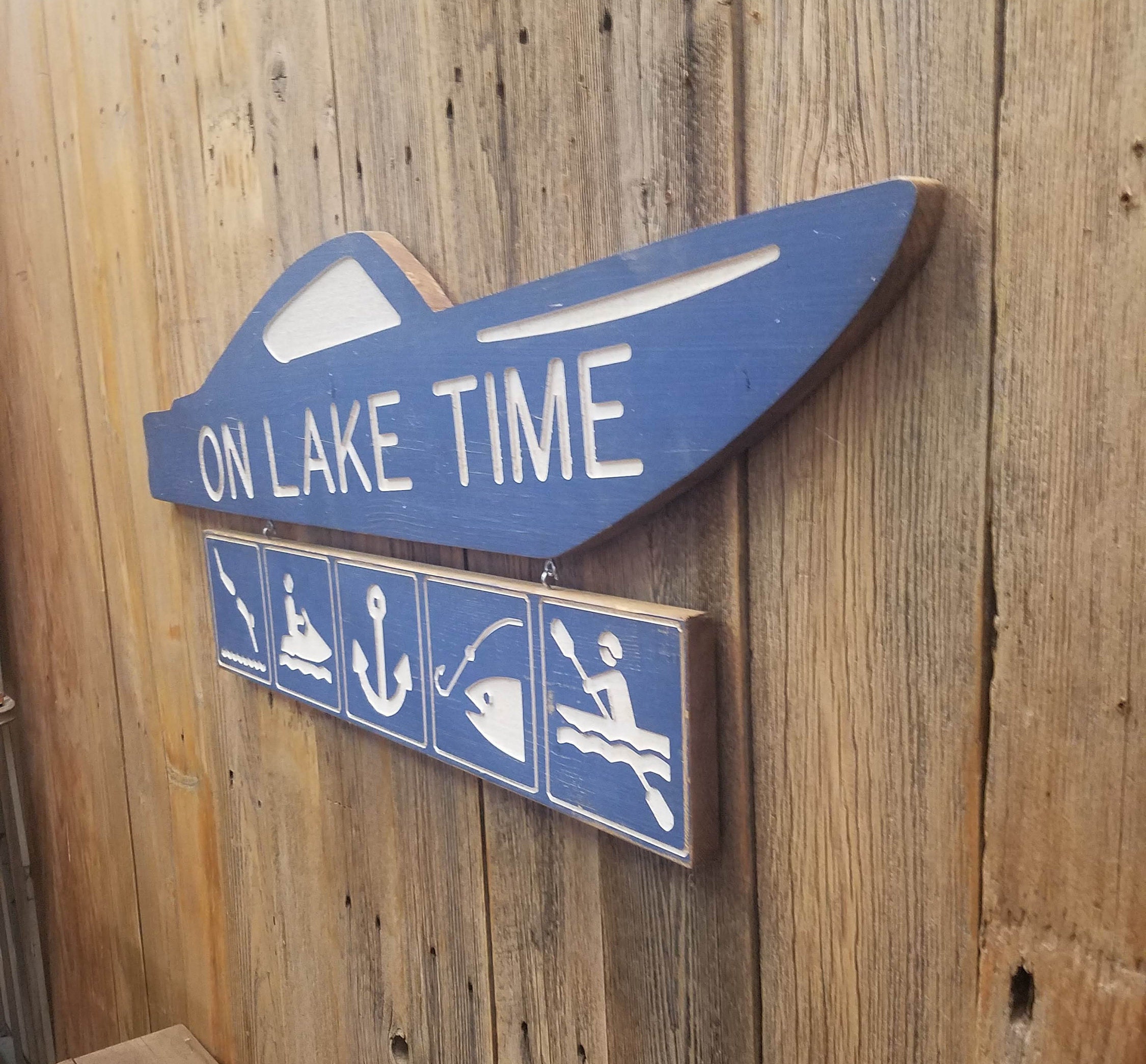 On Lake Time Engraved Wood Sign, Lake House sign, Boat Dock, Marina