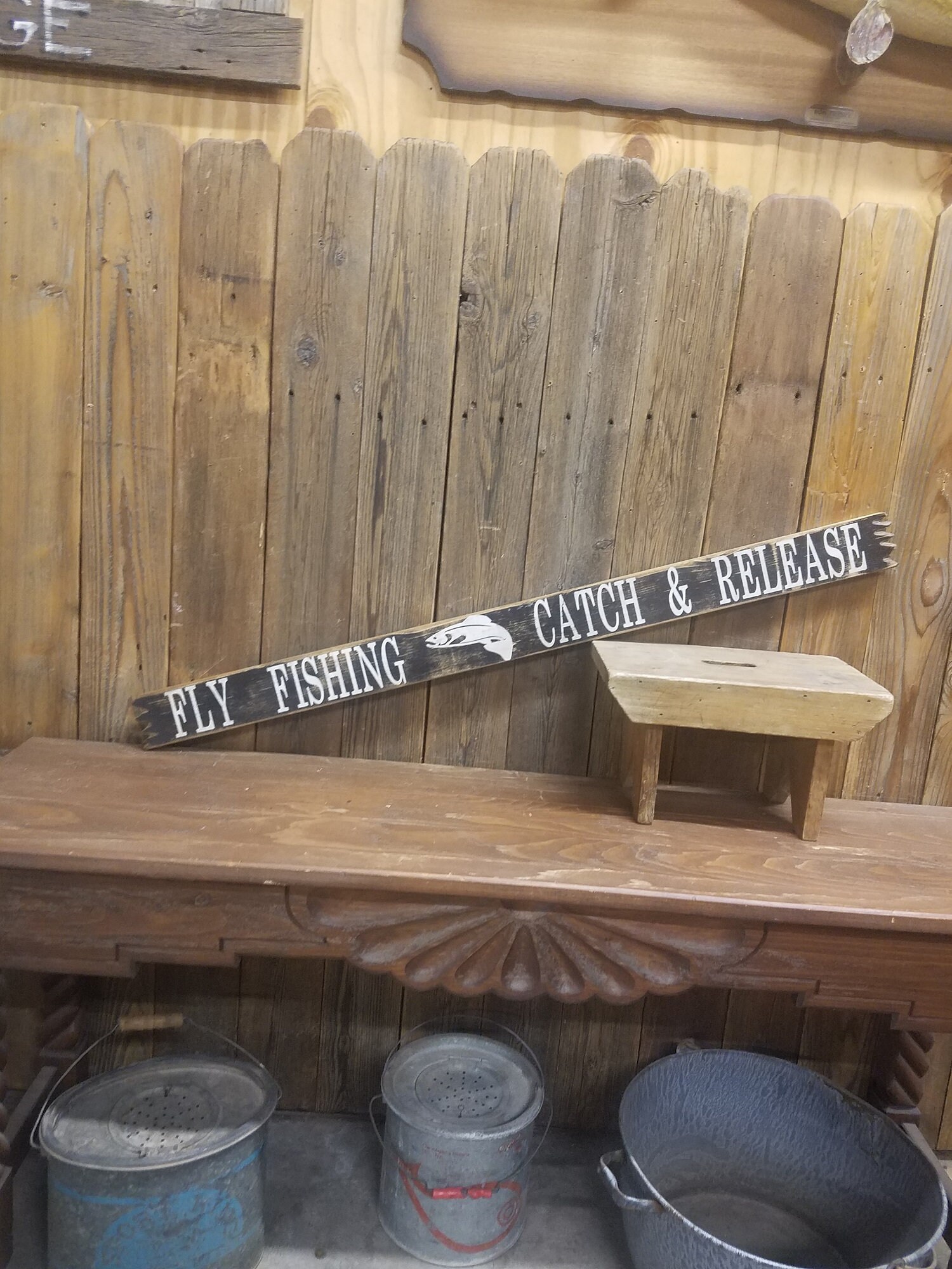 Fishing/Cabin/Trout Decor/Fly Fishing Catch and Release/Rustic Wood