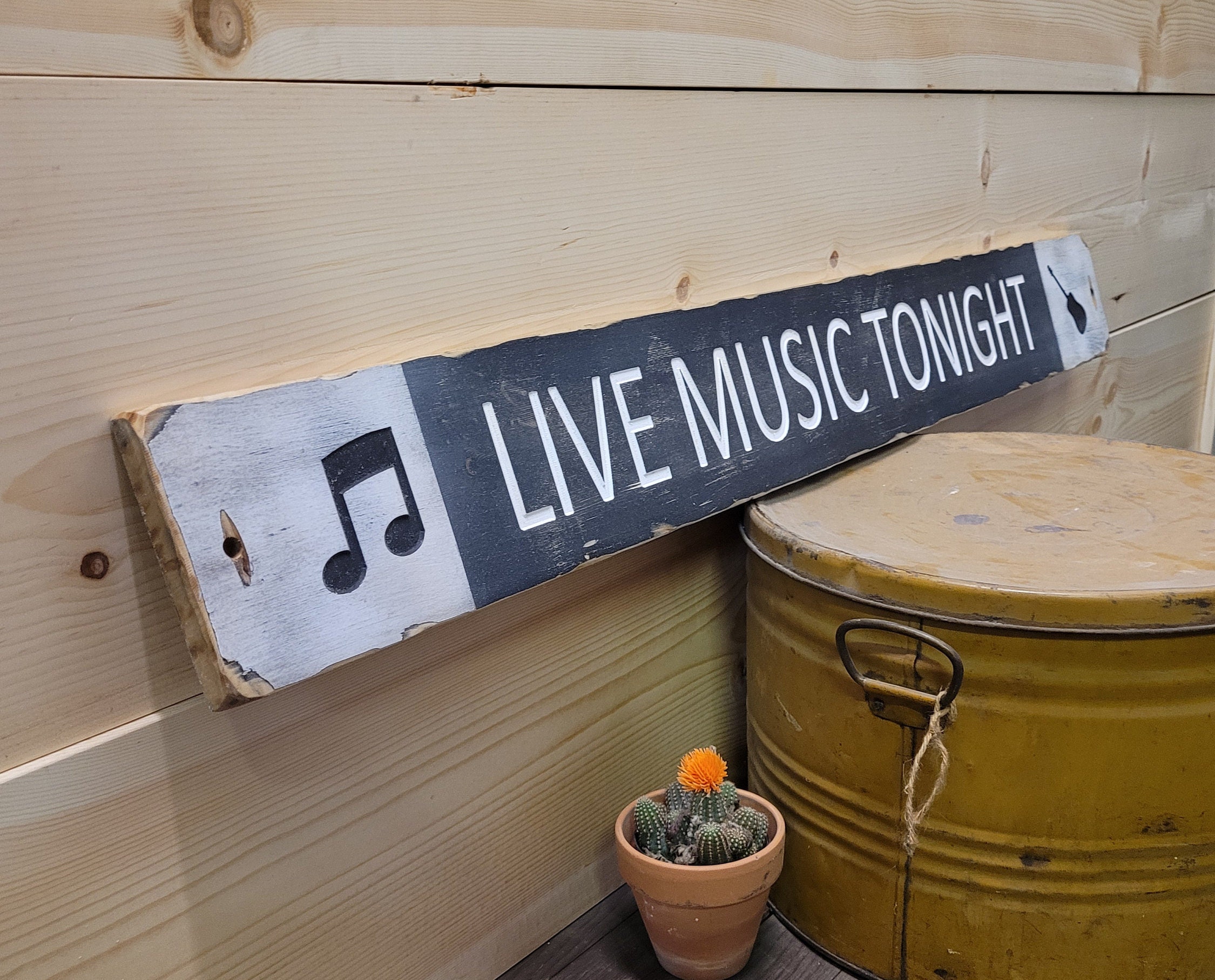 LIVE MUSIC TONIGHT/Guitar/Rustic/Wood/Sign/Jazz/Bluegrass/Bands/Home