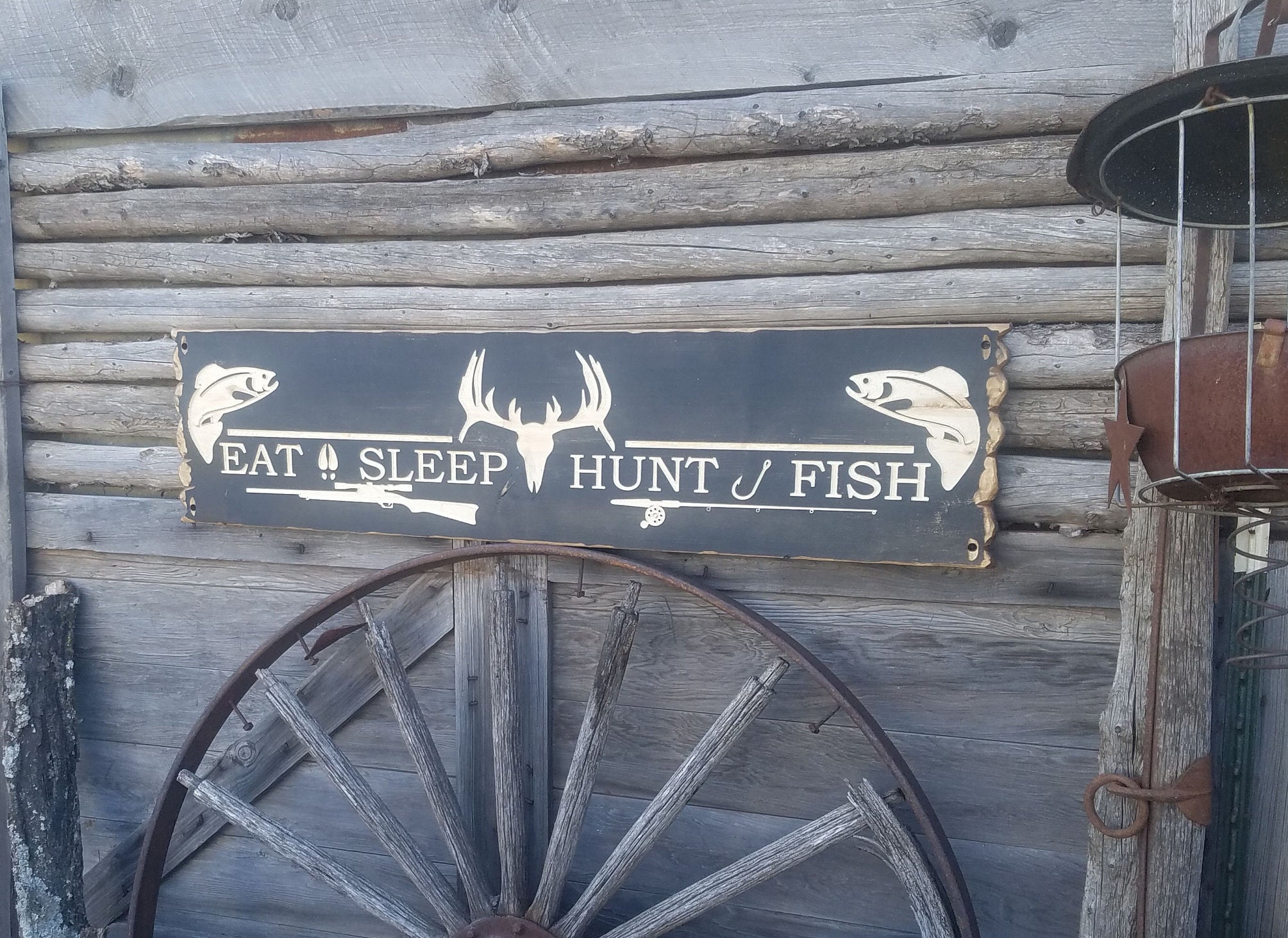 Hunting sign/Fishing Sign/Eat Sleep Fish Hunt Rustic Wood Sign/Cabin decor/Lodge