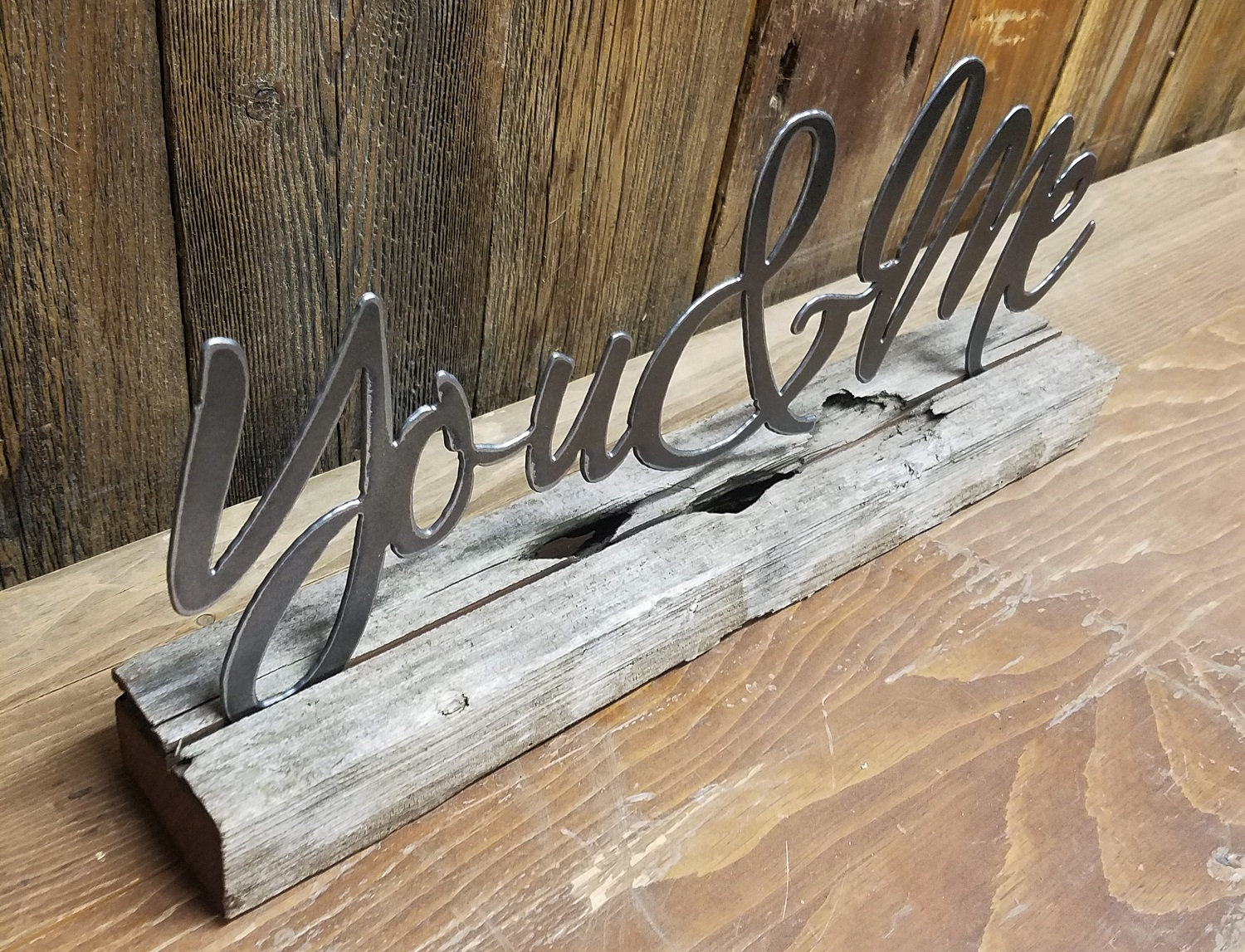 You & Me Metal on wood block Sign, Shelf sitter, Mantel,Farmhouse style