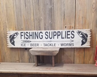 FISHING SUPPLIES Ice Beer Tackle Worms/Carved/Rustic/Wood/Sign/Cabin/décor/Lodge/Tackle/Marina/Lake/Boat Dock