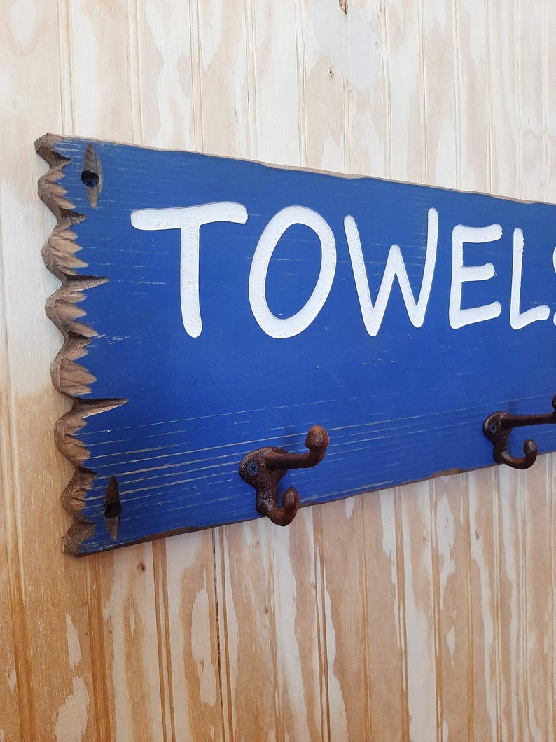 TOWELS & TRUNKS Towel Rack Rustic Carved Wood Sign Swimming Etsy