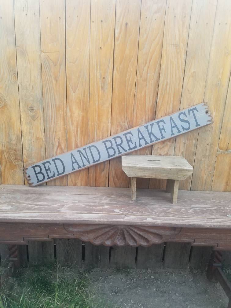 Bed and Breakfast Rustic Wood Sign Vintage Distressed Kitchen Cabin