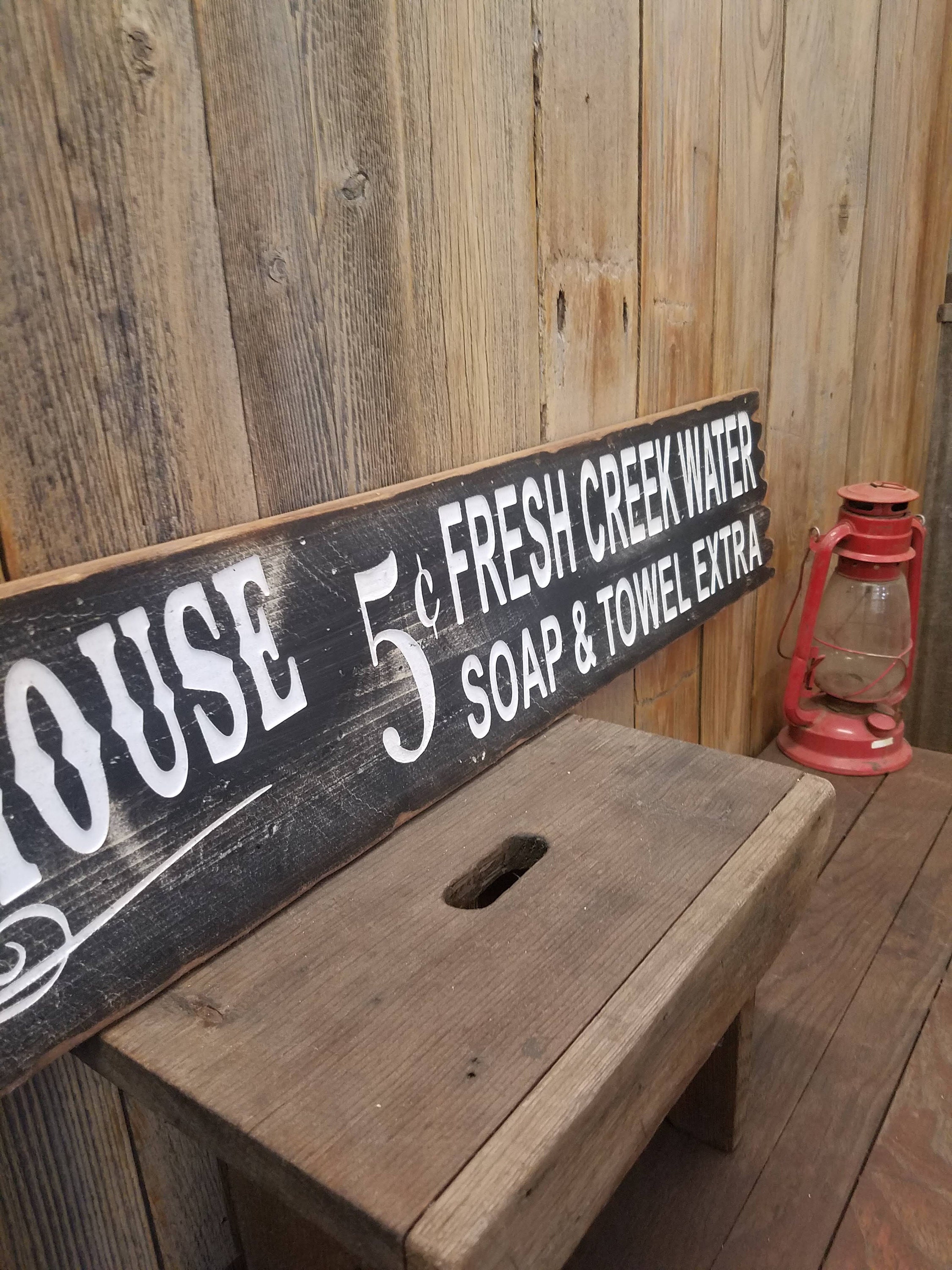 The Ole Bath House/Carved/Rustic/Wood/Sign/Bathroom/Cabin/Lodge/Western