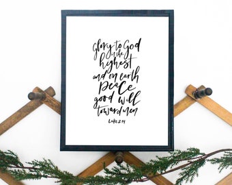 Printable Christmas Decor, Digital Download, Holiday Decor, Luke 2:14, Christmas Scripture Print, Holiday Wall Art, Minimalist Holiday Print