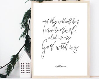 God With Us Print, Matthew 1:23 Print, Printable Christmas Decor, Holiday Decor, Christmas Scripture Print, Holiday Print, Christmas Art