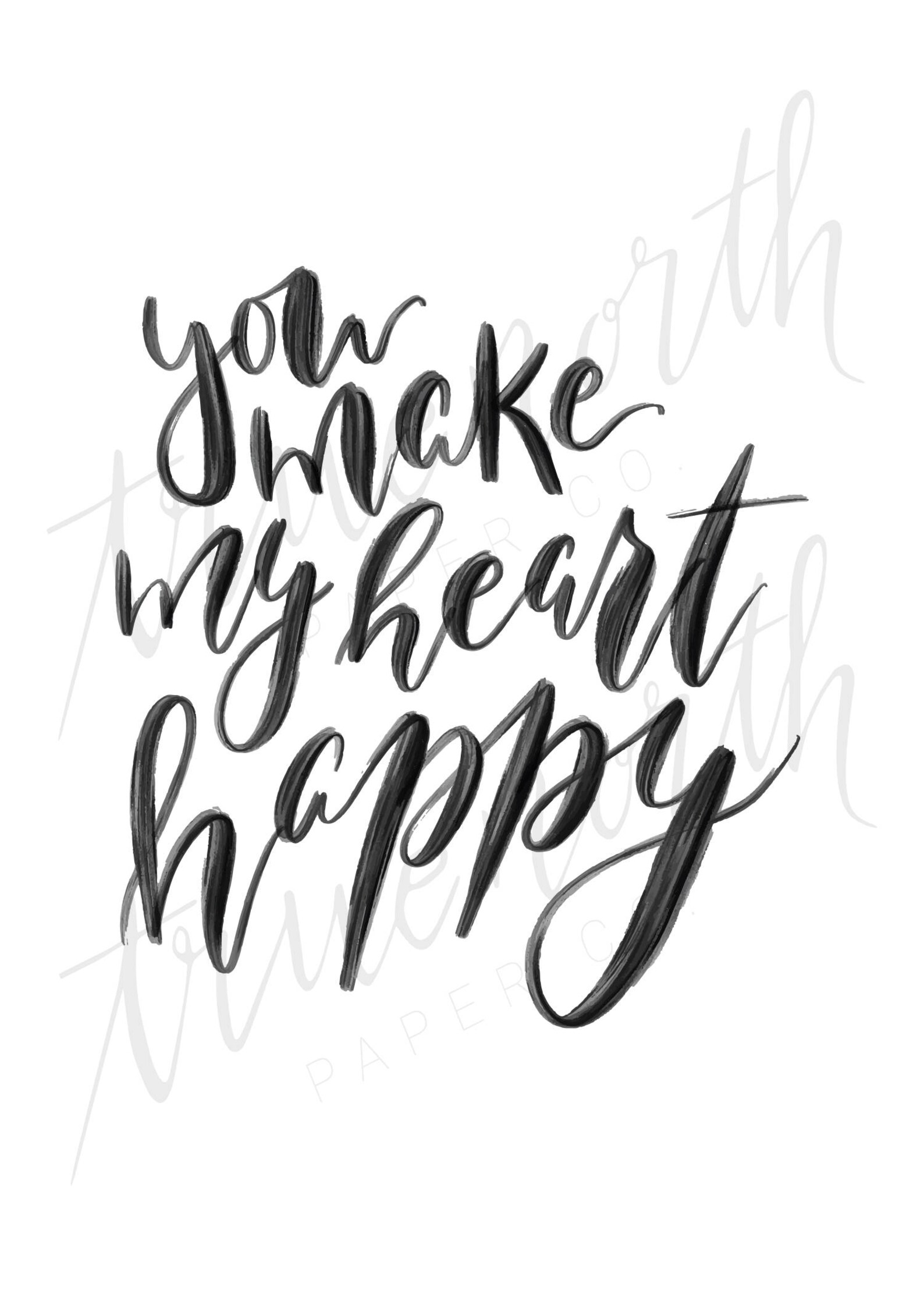 You Make My Heart Happy Printable 5x7 Card Valentines Etsy
