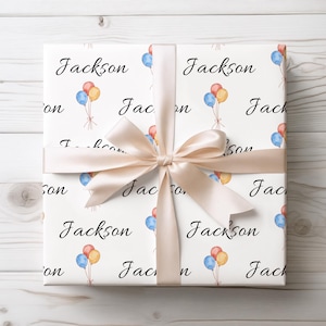 Personalized Birthday Wrapping Paper, Custom Name Balloons Gift Wrap